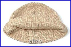 Authentic FENDI Vintage Zucca Knit Beanie Head Accessory Ivory Pink Wool Rank AB
