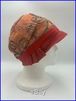Authentic Flapper Art Deco Cloche Hat Soutache Embroidery Vintage 1920s Lyman