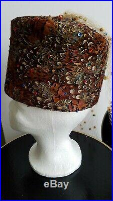 Authentic Jack McConnell Autumnal Feather Hat With Studded Veil