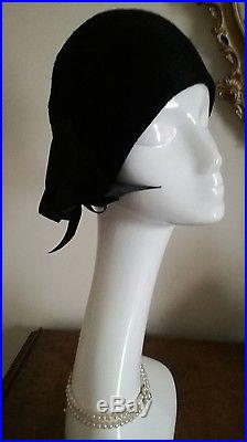 Authentic Miss Dior Vintage 40's Black Hat Cloche With Bows Stunning