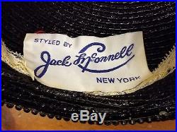 Authentic, Vintage, Jack McConnell Black, Straw, Beaded, Beret Hat (L)