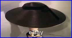 BLACK TILT HAT Cartwheel, Platter Tilt Hat, Velvet Bow Excellent Condition