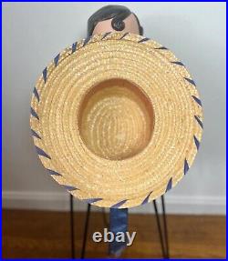 BLUE RAFFIA 50's 50s Vintage Woven Natural Braided Straw Western Garden Hat