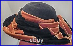 Bailey Tomlin London Ladies Black Brown Velvet Rose Hat M Edwardian Look Vintage