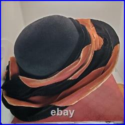 Bailey Tomlin London Ladies Black Brown Velvet Rose Hat M Edwardian Look Vintage