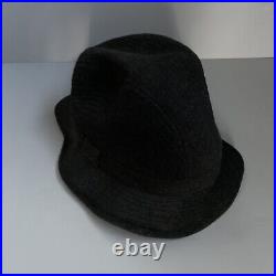 Barneys New York Vintage Wool Cashmere Ribbed Hat M 7 1/8 Italy Black RARE