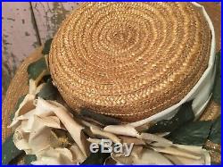 Beautiful Antique Ladies Straw Hat Millinery Roses 1920s-1940s #E
