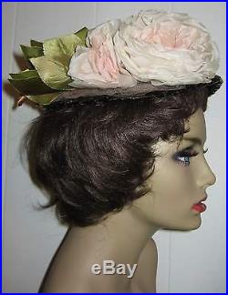 Best Of All Vintage Straw Hat Loaded With Net Millinery Roses Plum Pink Mint