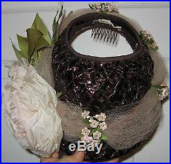 Best Of All Vintage Straw Hat Loaded With Net Millinery Roses Plum Pink Mint