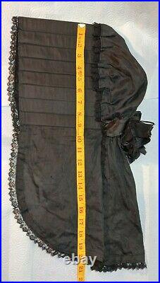 Black Silk Mourning Bonnet Poke Hat Civil War Era Lace Edges Slat Stays 21 Drop