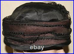 Black cloche hat vintage distressed with embellishments