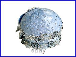 Blue EVE ANDREA sculptured Church Cloche Derby Hat 1920s Vintage with Rhinestone