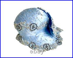 Blue EVE ANDREA sculptured Church Cloche Derby Hat 1920s Vintage with Rhinestone