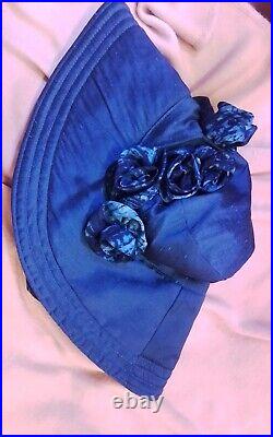 Blues Roses One Of A Kind Silk Washable Hat Large Rim That Stays Up K
