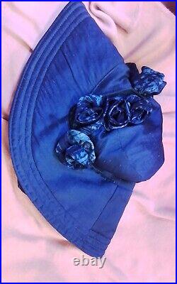 Blues Roses One Of A Kind Silk Washable Hat Large Rim That Stays Up K