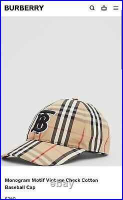 Bnwt Burberry Motif Classic Men/unisex Vintage Check Cotton Large Adjustable Cap