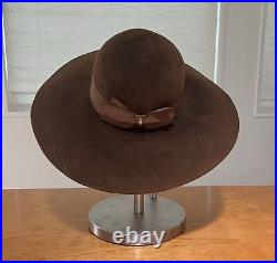 Borsalino Wide Brim Brown Felt Hat 1857 Alessandria Made In Italy VTG WMNS Sz 57