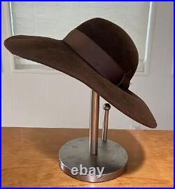 Borsalino Wide Brim Brown Felt Hat 1857 Alessandria Made In Italy VTG WMNS Sz 57