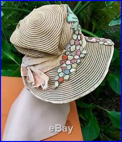 Broad Brim 1920s Art Deco Gatsby Daytime Party Picnic Cloche Horsehair Pink Hat