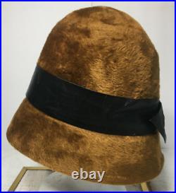 Brown Felt Wool Cloche-Bucket Hat VTG 30's Women's Size M/22 Made in Germany