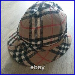 Burberry Vintage Womens Mens Classic Beige Haymarket Check Bucket Wool Hat Large