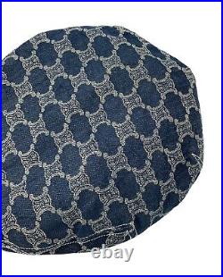 CELINE Vintage Macadam Monogram Denim Newsboy Cap Hat #56 Dark Blue RankAB