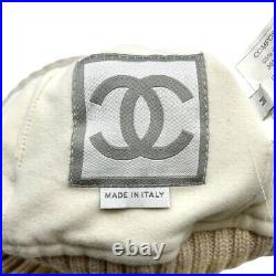 CHANEL Sport Vintage CC Logo Beanie Cap #M Knit Hat Cotton Ivory RankAB+