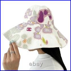 CHANEL Vintage Coco Mark Hat Fashion Accessory Flower #57 White Pink RankA