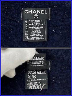 CHANEL Vintage Coco Mark Knit Beanie Hat Glitter Dark Blue Cashmere Rank AB+