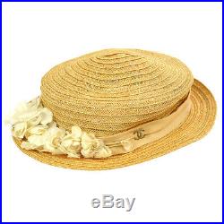 CHANEL Women's Straw Hat Beige Vintage France #L Authentic AK38048