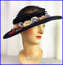 CHIC Late Teens Early 20s Navy Mesh Spring Summer Hat Flowers Buds