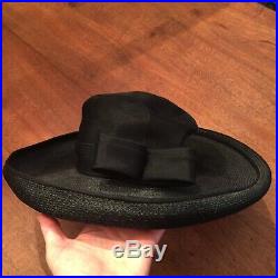 CHRISTIAN DIOR VINTAGE BLACK Designer Elegant Woven Mesh Bow Lightweight HAT