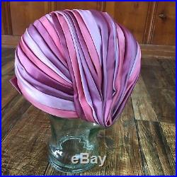 CHRISTIAN DIOR Vtg 50s 60s Asymmetric PINK Purple SATIN HAT Turban Cloche 7/22