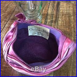 CHRISTIAN DIOR Vtg 50s 60s Asymmetric PINK Purple SATIN HAT Turban Cloche 7/22