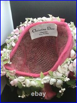 CHRISTIAN DIOR c. 1960's Floral Garden Velvet Bow Flower Pot Cloche Hat
