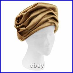 CHRISTIAN DIOR c. 1960s Gold Silk Velvet Tied Back Bow Turban Cloche Hat