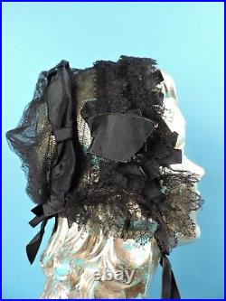 CIVIL War Era Black Silk Tulle Bonnet W Lace And Silk Trims