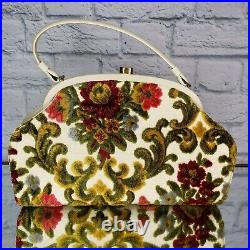 Carpet Bag Purse & Pillbox Hat Set Union Label 60s Tapestry 2 PC Travel