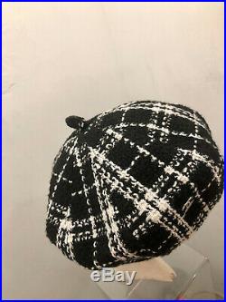 Chanel Black and White Plaid Tweed Beret