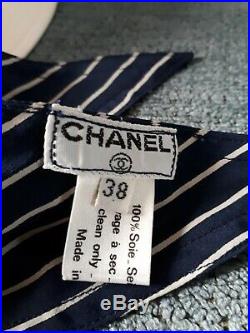 Chanel Ivory Sun Hat With Blue Striped Silk Scarf