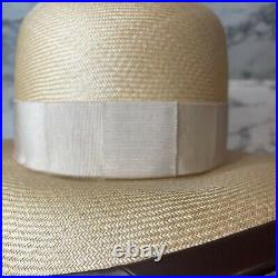 Chapeaux Motsch X Hermès Vintage Straw Hat with Brown Leather and Ribbon Trim