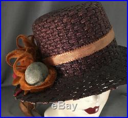 Charming Deep Navy Blue Titanic Era Edwardian Straw Hat With Wonderful Trims
