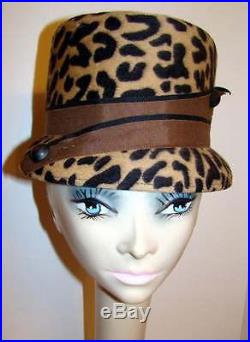 Chic Vintage Felt Leopard Print Hat with Ribbon Accent