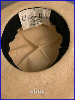 Christian Dior Chapeaux 1960's Black and Ivory Wide Brim Cloche Hat