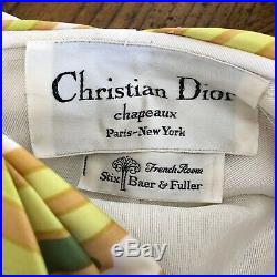Christian Dior Chapeaux Designer Silk Vintage Turban Hat Yellow Green Gold