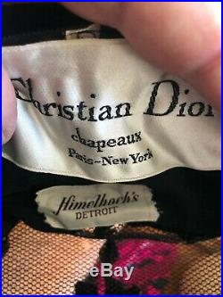 Christian Dior Chapeaux Embellished Vintage 1950 Black Pillbox Hat Jet Cherries