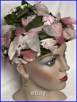 Christian Dior Chapeaux Original Tag Hat Pink Roses Chiffon Paris New York 60s