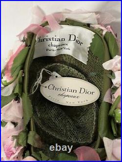 Christian Dior Chapeaux Original Tag Hat Pink Roses Chiffon Paris New York 60s