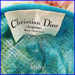 Christian Dior Chapeaux Paris New York Vintage Floral Hat Blue Lining Pink White