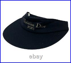 Christian Dior Vintage Logo Sun Visor Hat Accessory Wool Dark Blue Gold RankA